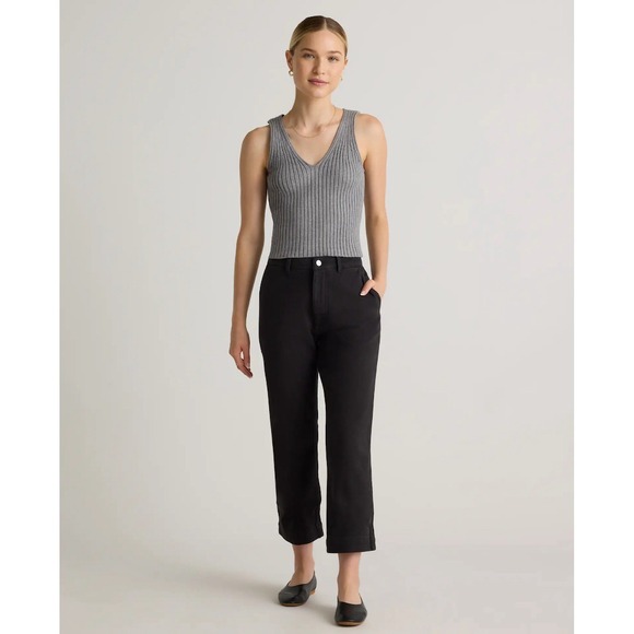 NWT Quince Black Organic Stretch Cotton Twill Straight Leg Cropped Pants 12/26 - Picture 2 of 6